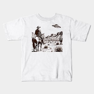 Ufo Western Retro Vintage Cowboy Kids T-Shirt